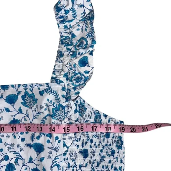 Draper James Floral Dress Blue & White Ruffle Sleeve 100% Cotton Maxi Size XXL - Picture 10 of 10